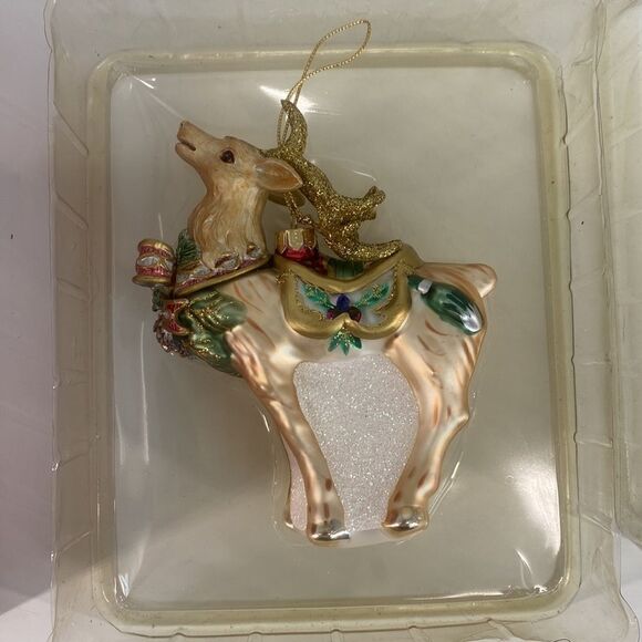 Fitz and Floyd Glass Ornament Christmas Deer with Holly Bow - Picture 5 of 9
